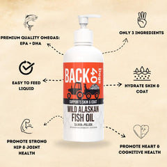 Back 40 Dogs fish oil label emphasizes EPA and DHA benefits for joints and mobility.