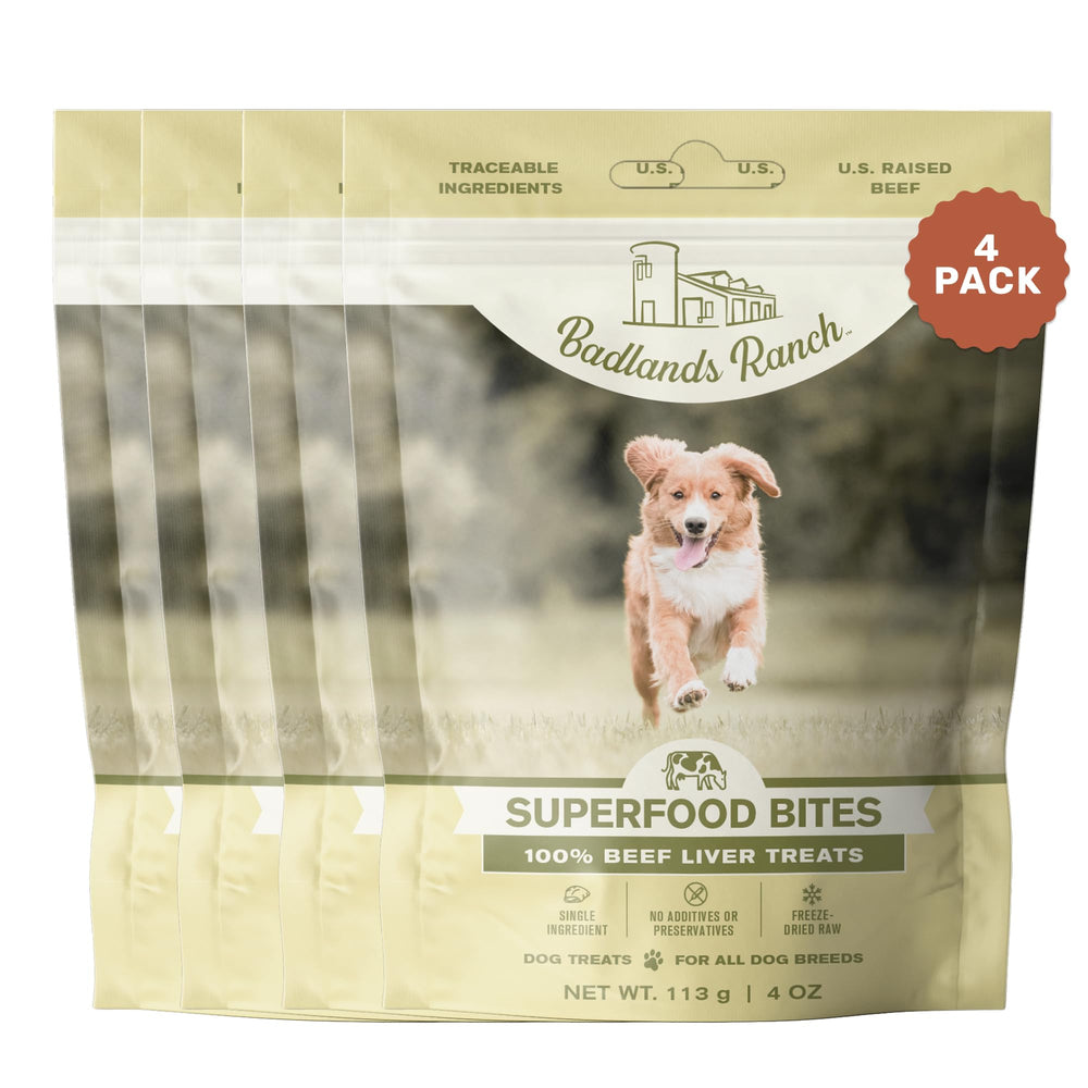 BADLANDS RANCH Superfood Bite beef liver close-up showing protein-rich texture for dogs.