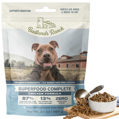 Badlands Ranch Superfood Complete bag front featuring premium chicken recipe