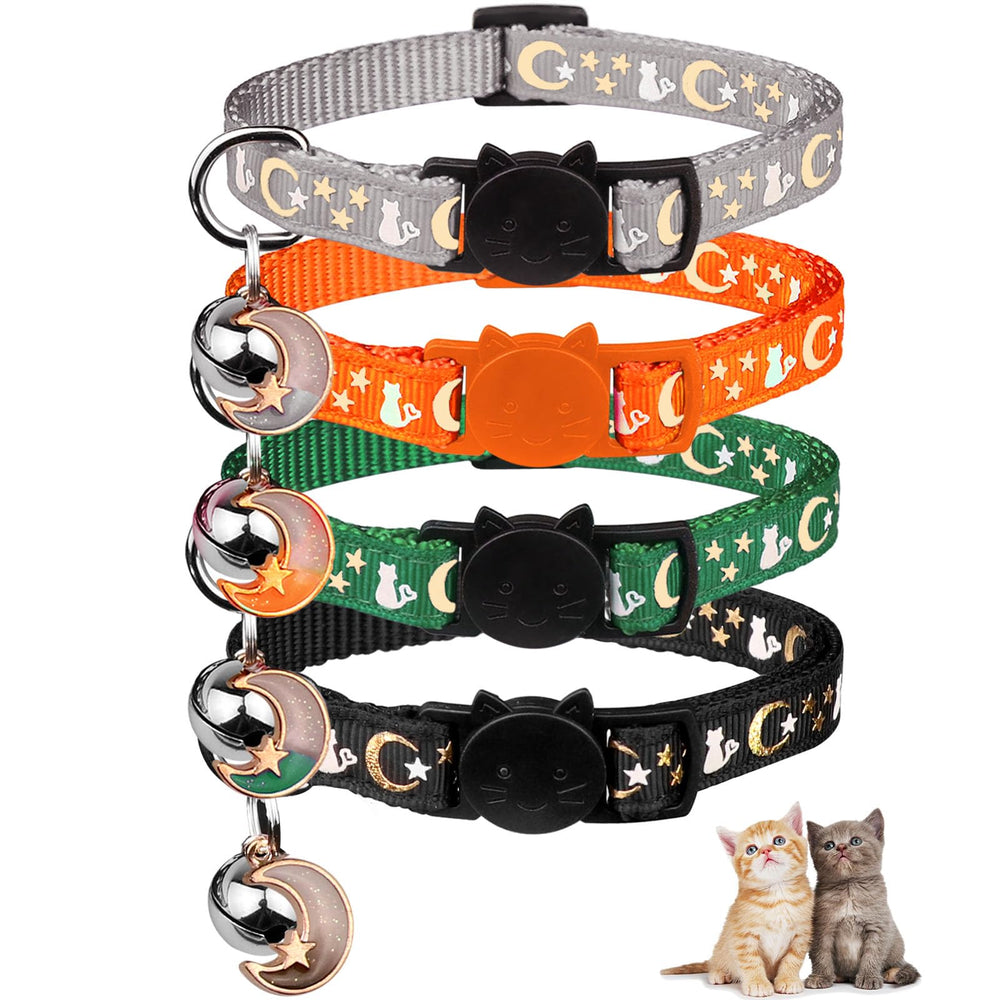 Baeuppit 4pc cat collars with glow pattern for nighttime visibility and playful charm.