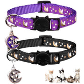 Baeuppit glow-in-the-dark moon pendant collar for cats, nighttime visibility