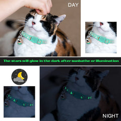 Closeup of Baeuppit Moon-Star pendant on a glow-ready cat collar.