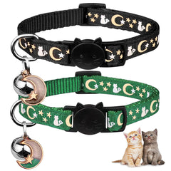 Baeuppit two-piece breakaway cat collars in deep green and black for daily safety