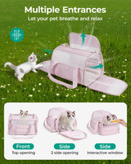 BAGSMART cat carrier anti-collapse frame enhances pet safety during travel.