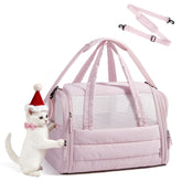 BAGSMART cat carrier soft-sided pink front view for convenient cabin travel.