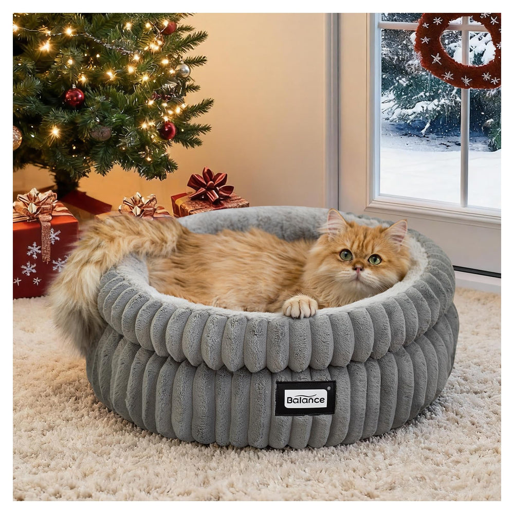 BALANCE Cat Bed round shape with plush fabric for cozy naps.