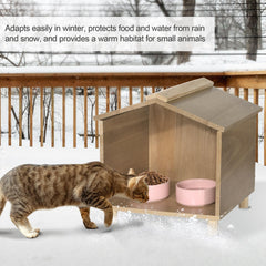 BALAPET Outdoor Cat Feeder & Shelter interior-feeding-area reveals built-in storage for the feeder.