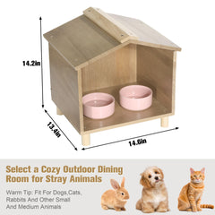 BALAPET Outdoor Cat Feeder & Shelter side view demonstrates spacious feeding space for multiple cats.