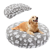BALAPET round bed cover in gray paw print, offering soft comfort and easy cleaning.