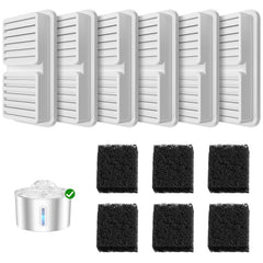 BalimoPet cat fountain replacement filters demonstrate a 6-pack for cleaner, odor-free drinking water.