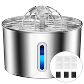 BalimoPet cat water fountain front view shows 74oz steel hydration design