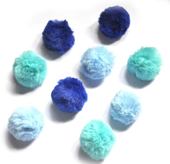 BALLMIE cat toy ball blue with bell closeup shows soft faux fur and rattle