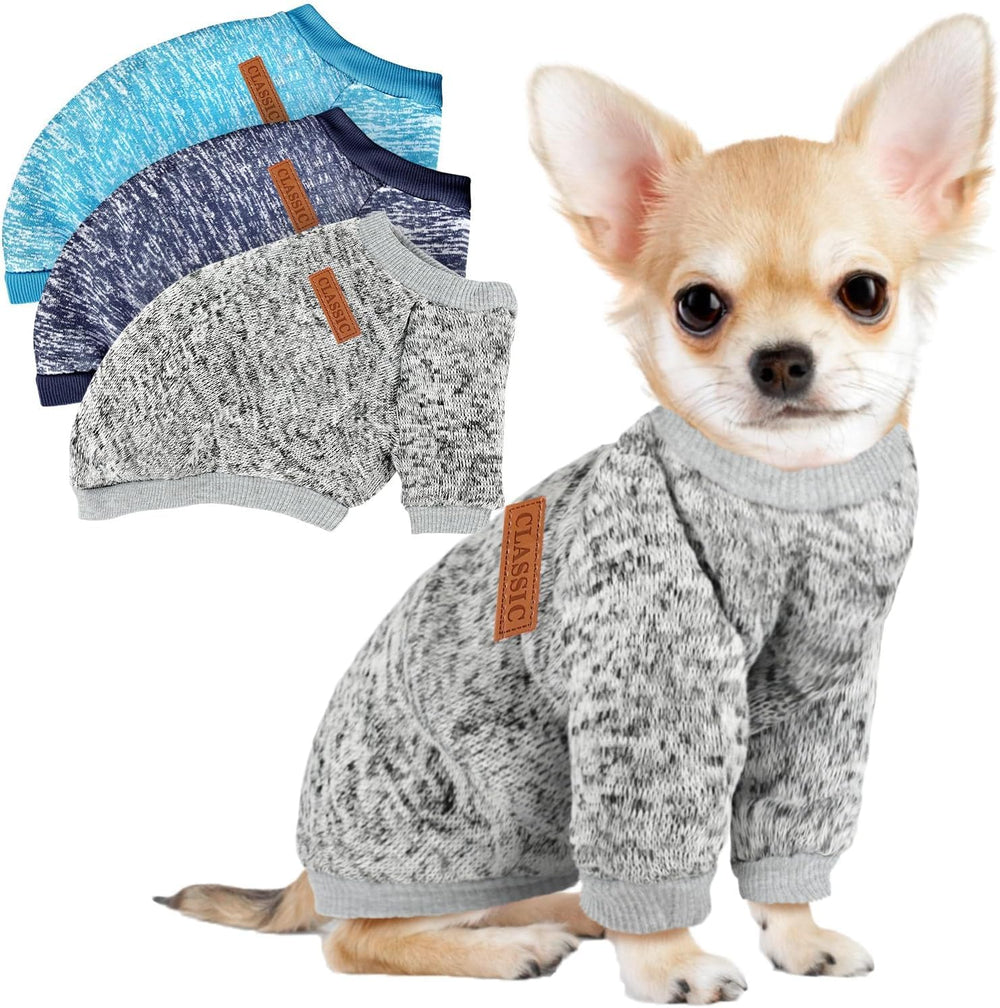 BAOBICUTE 3-pack navy dog sweaters offer cozy warmth for small dogs.