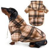 BAOBICUTE dog basic hoodie plaid front view offers cozy warmth for cold days.