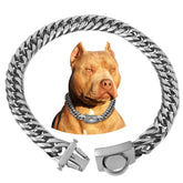BAOBOTE silver chain dog collar 16mm close-up highlighting durable Cuban link craftsmanship for daily use.