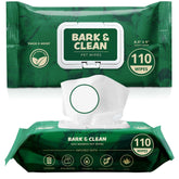 Bark & Clean dog wipes 110-pack compostable pouch for quick, fresh paws.