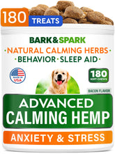 BARK&SPARK Advanced Calming Treats packaging showcases a calming solution for anxious dogs.