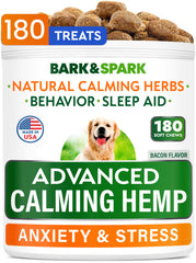 BARK&SPARK Advanced Calming Treats packaging showcases a calming solution for anxious dogs.