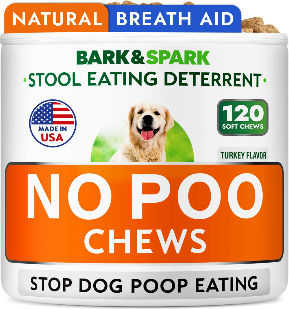 BARK-SPARK No Poo Chews bottle pour shows easy daily dosing for dogs