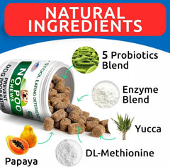 BARK-SPARK No Poo Chews label closeup highlights probiotic and enzyme blend