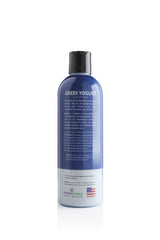Bark2Basics Blueberry Greek Yogurt Shampoo label closeup emphasizes USA-made, cruelty-free formula.