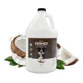 Bark2Basics DeShedding bottle pour demonstrates mess-free application for quick grooming sessions.
