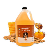 Bark2Basics Honey & Almond dog shampoo bottle promotes a softer coat and hydrated skin.