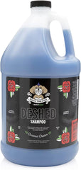 Bark2Basics Rock The Dog deshedding shampoo bottle pour demonstrates easy dilution with 32:1 concentrate.