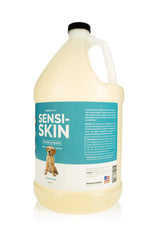 Bark2Basics Sensi-Skin label close-up highlights fragrance-free, mild formula for delicate coats.