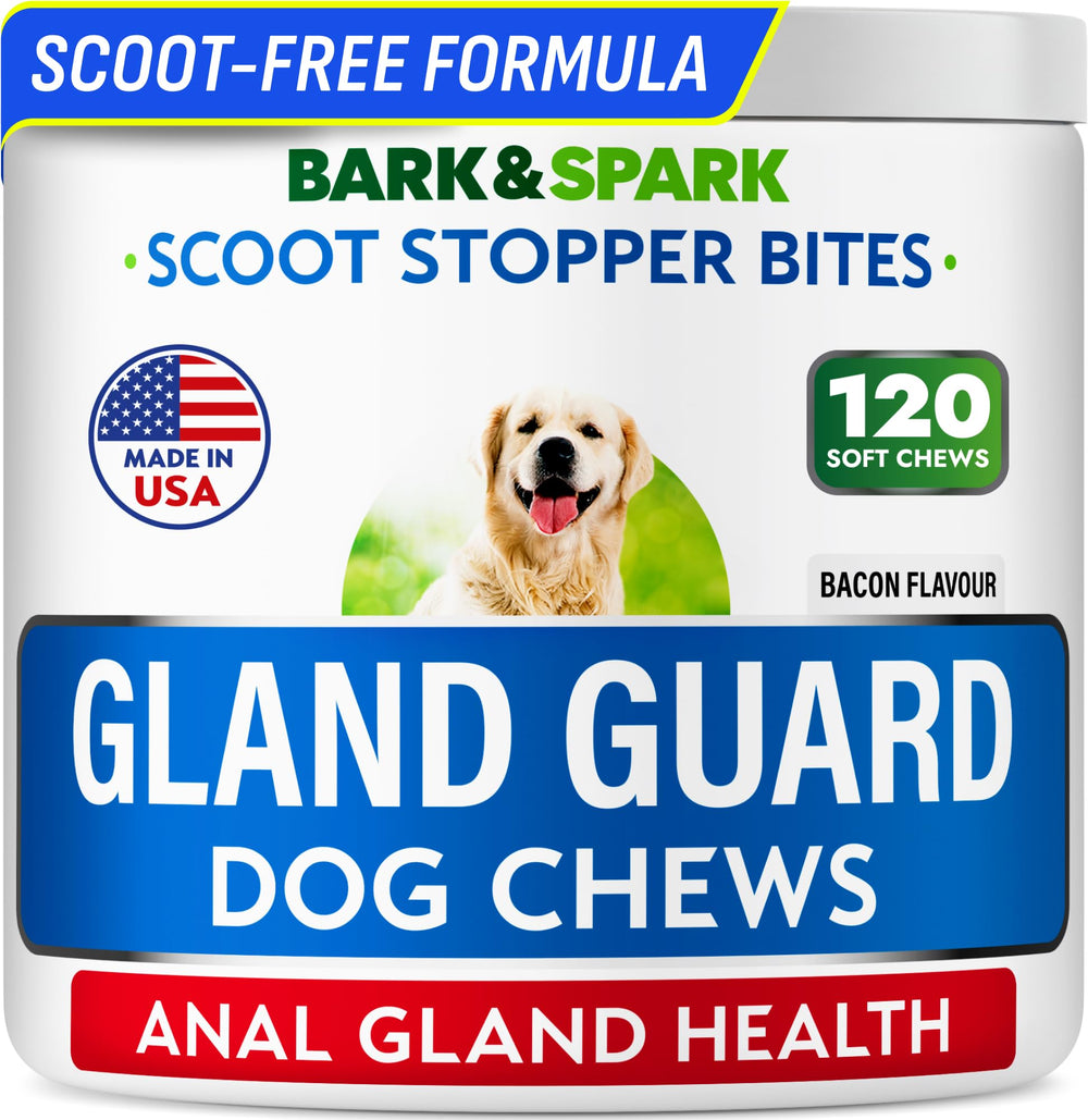 BARK&SPARK Anal Gland Treats bottle front supports digestion and comfort for daily walks.