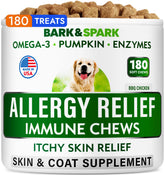 BARK&SPARK allergy relief chews jar — ample 180-count supply for ongoing care.