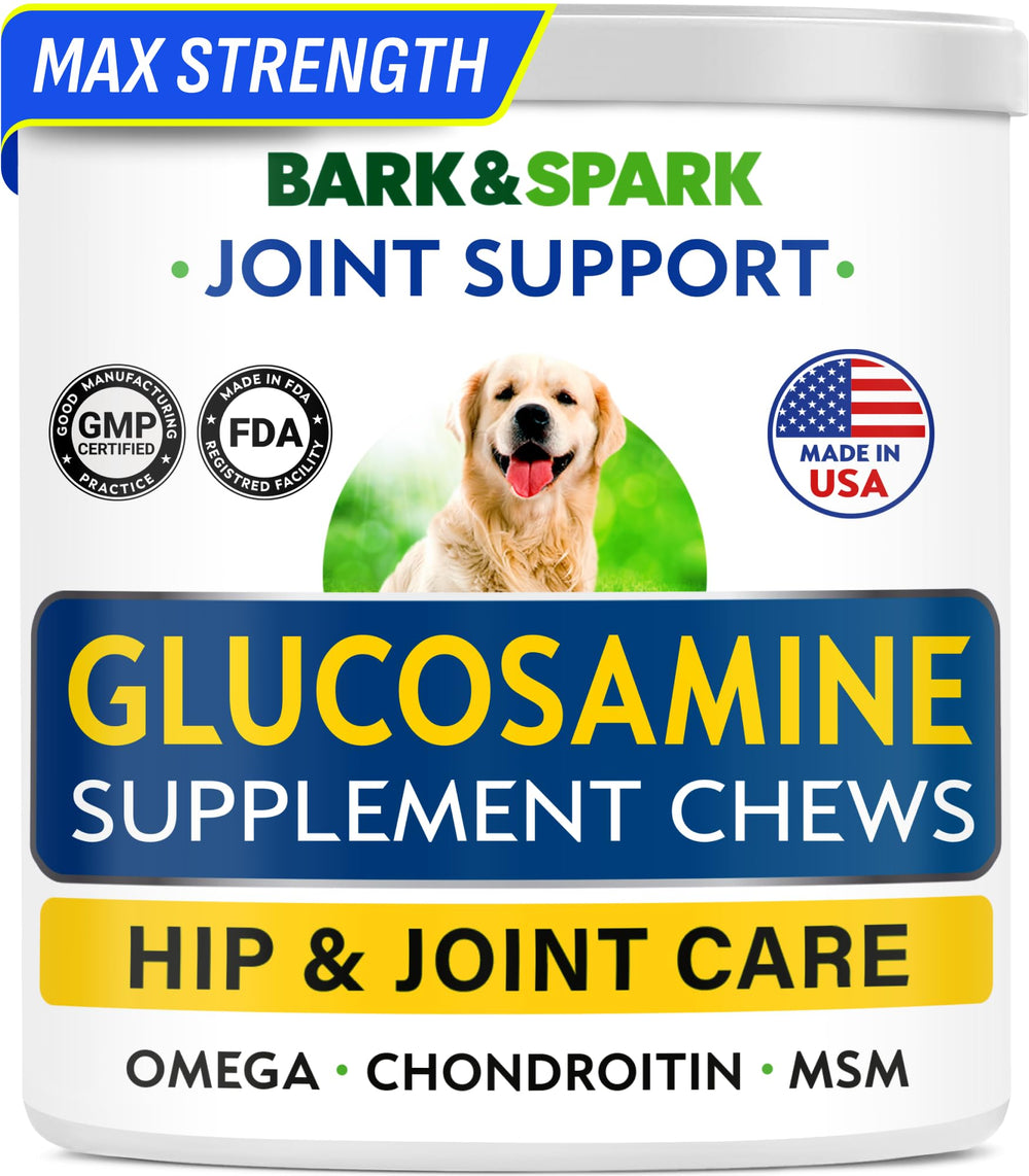 BARK&SPARK packaging displays glucosamine-chondroitin dog joint supplement for easy use