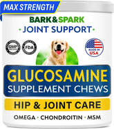 BARK&SPARK packaging displays glucosamine-chondroitin dog joint supplement for easy use