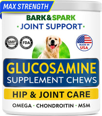 BARK&SPARK packaging displays glucosamine-chondroitin dog joint supplement for easy use