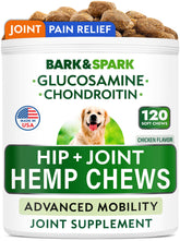 BARK&SPARK hemp hip joint chews bottle promotes canine mobility and joint comfort.