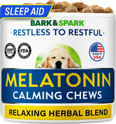 BARK&SPARK melatonin dog chews bottle promotes calm during travel and vet visits.