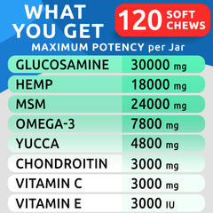 BARK&SPARK MSM hemp hip-joint-support chews highlight mobility benefits.