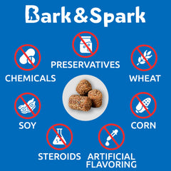 BARK&SPARK No Poo Treats digestion-support image emphasizes fiber and enzymes.