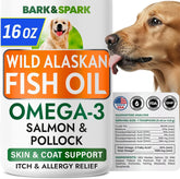 BARK&SPARK Omega3 dog bottle pour demonstrates simple dosing for healthier skin and coat.