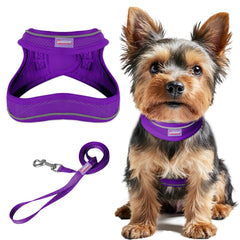 BARKBAY step-in harness purple front view highlights no-choke design for comfortable walks.