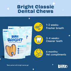 Barkbox Bright dog chewing sticks demonstrate an easy dental care routine.