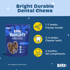 Barkbox Bright Durable Dental Chews nubs and ridges aid gum massage during chewing.