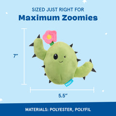 BarkBox Consuela the Cactus crinkle detail adds texture for sensory exploration during fetch