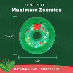 BarkBox Get Lit Wreath crinkle texture adds engaging sensory feedback during games.