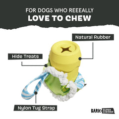 Barkbox Margrrrita plush cover with rubber core visible for stimulating chew.