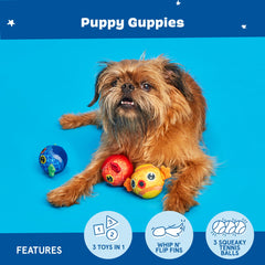Barkbox Guppies Trio chew-resistant design stands up to aggressive chewers.