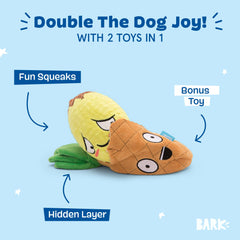 BarkBox Penny The Pineapple squeaky spikey ball inside invites engaging chew sessions.