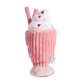 BarkBox Red Whine Milkshake toy front view offers durable squeak for interactive play.