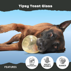 BarkBox Tipsy Rosé durable rubber stands up to chewing for medium to large dogs.
