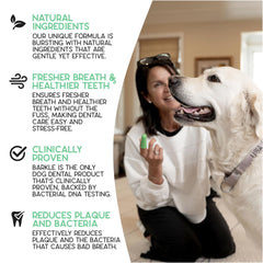 Barkle dog breath gel close-up highlighting mint fresh aroma and breath improvement.